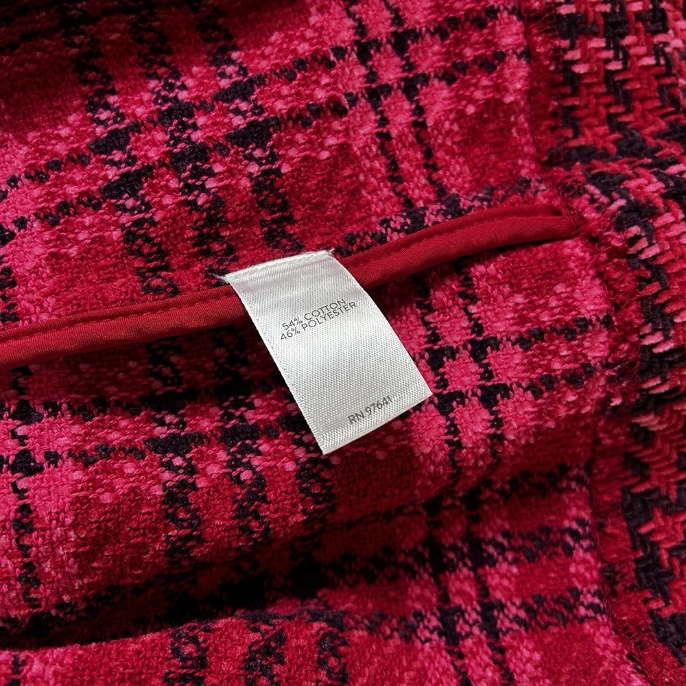 J. Jill Chenille Plaid Blazer Jacket Cherry Multi Pink Open Front NWOT Large - Picture 9 of 10